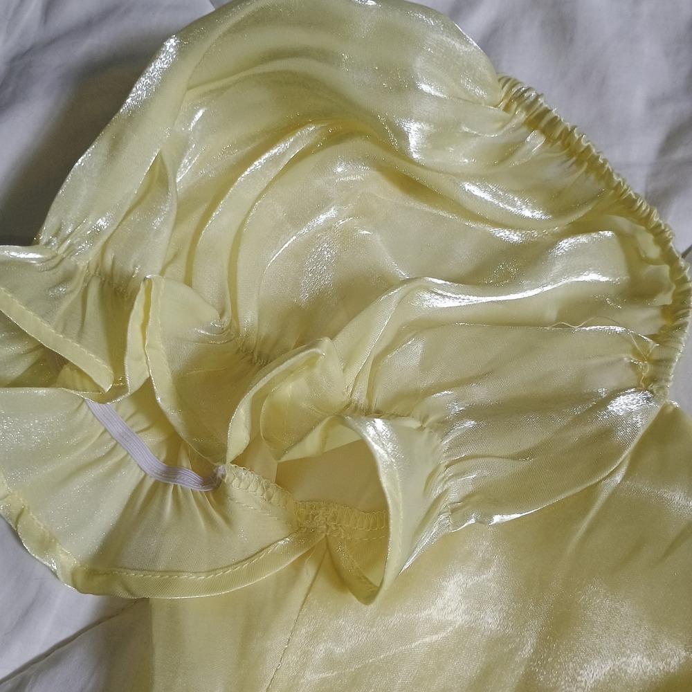 Mad For Love Corset Top Puff Sleeve Cream Lace Up Crop Top Butter Yellow  Size L - Picture 10 of 14